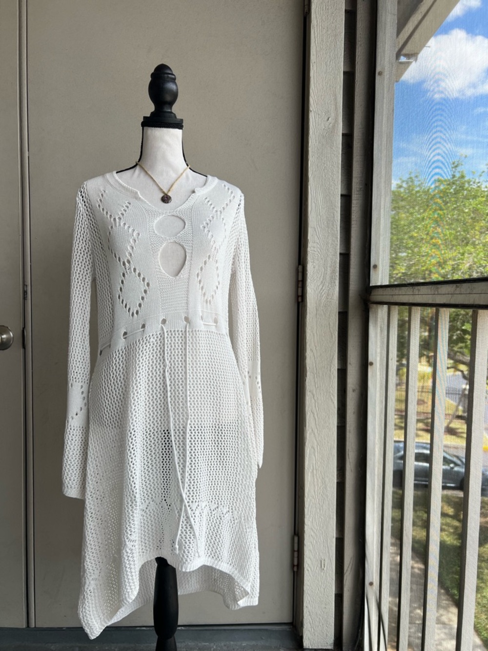 White Knit Beach Coverup Crochet Dress